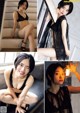 A collage of photos of a woman in lingerie posing for a picture.